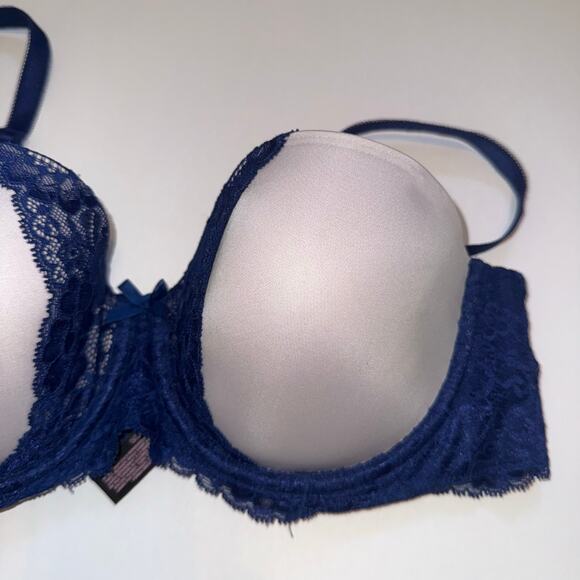 Victoria’s Secret Dream Angels Strapless Bra 36C Navy Blue Lace Push‑Up Grey - Picture 9 of 16